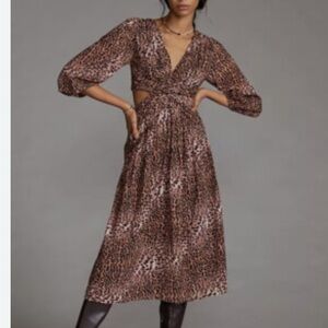 Ranna Gill Brown Animal Print Midi Dress